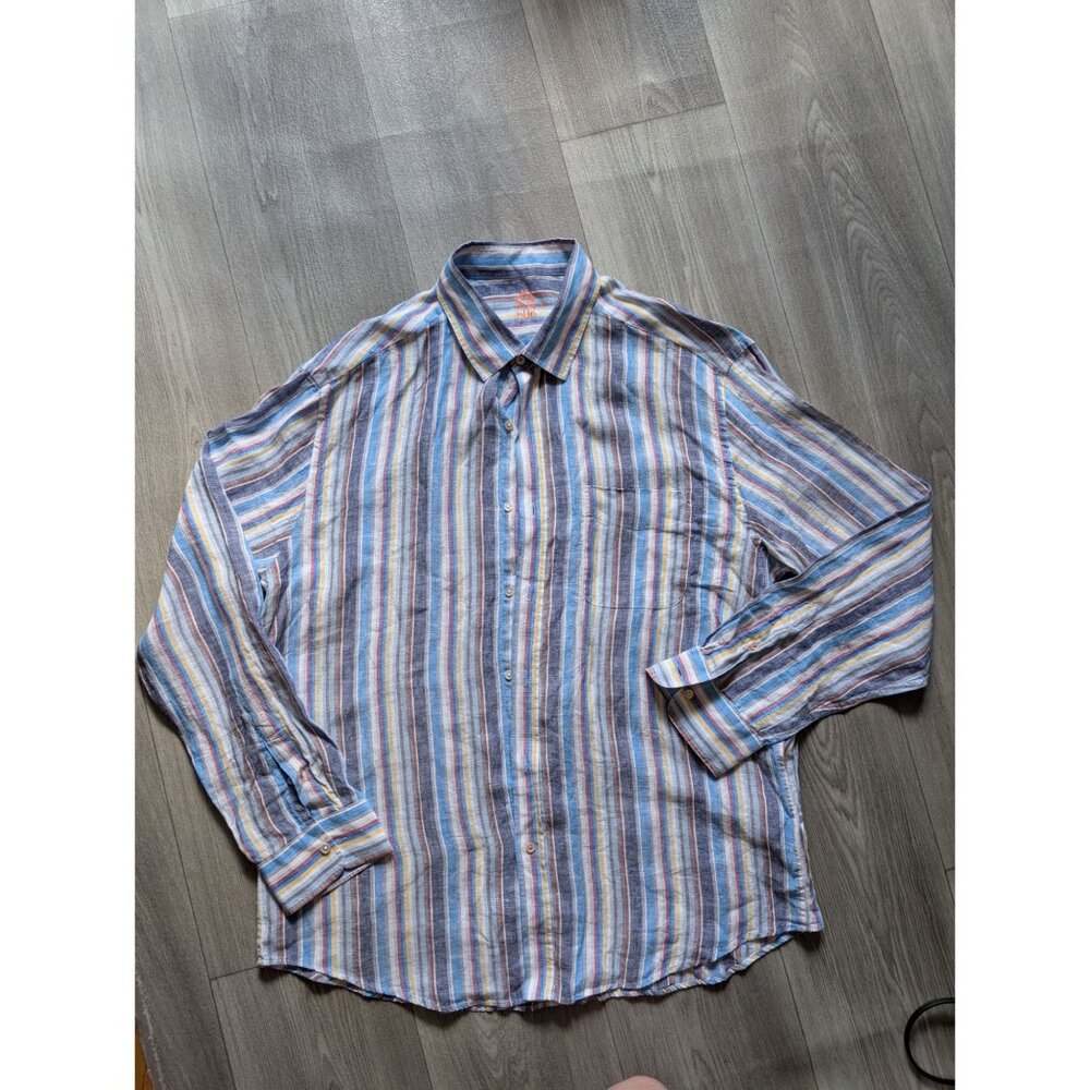 Mens McLaughlin Striped Button-Up Linen Shirt XL
